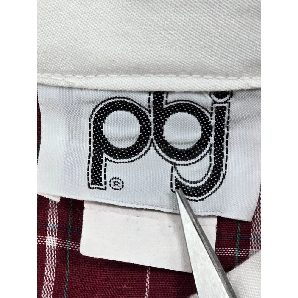 Vintage PBJ 70s Burgundy & White Plaid Dress White Collar Cap Sleeves Small - Picture 2 of 4
